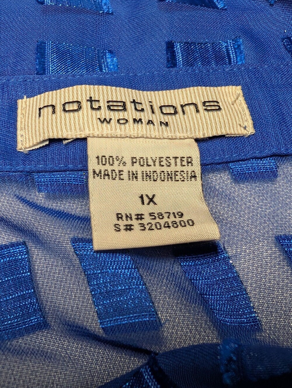 Notations Woman Blue Sheer Grid Metallic Button Down Blouse Top Plus Size 1X - Picture 8 of 8